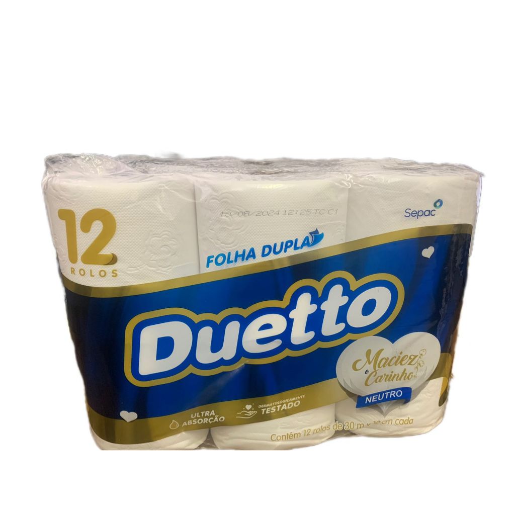 Papel  Higiênico Duetto Folha Dupla 12 Rolos de 30metros
