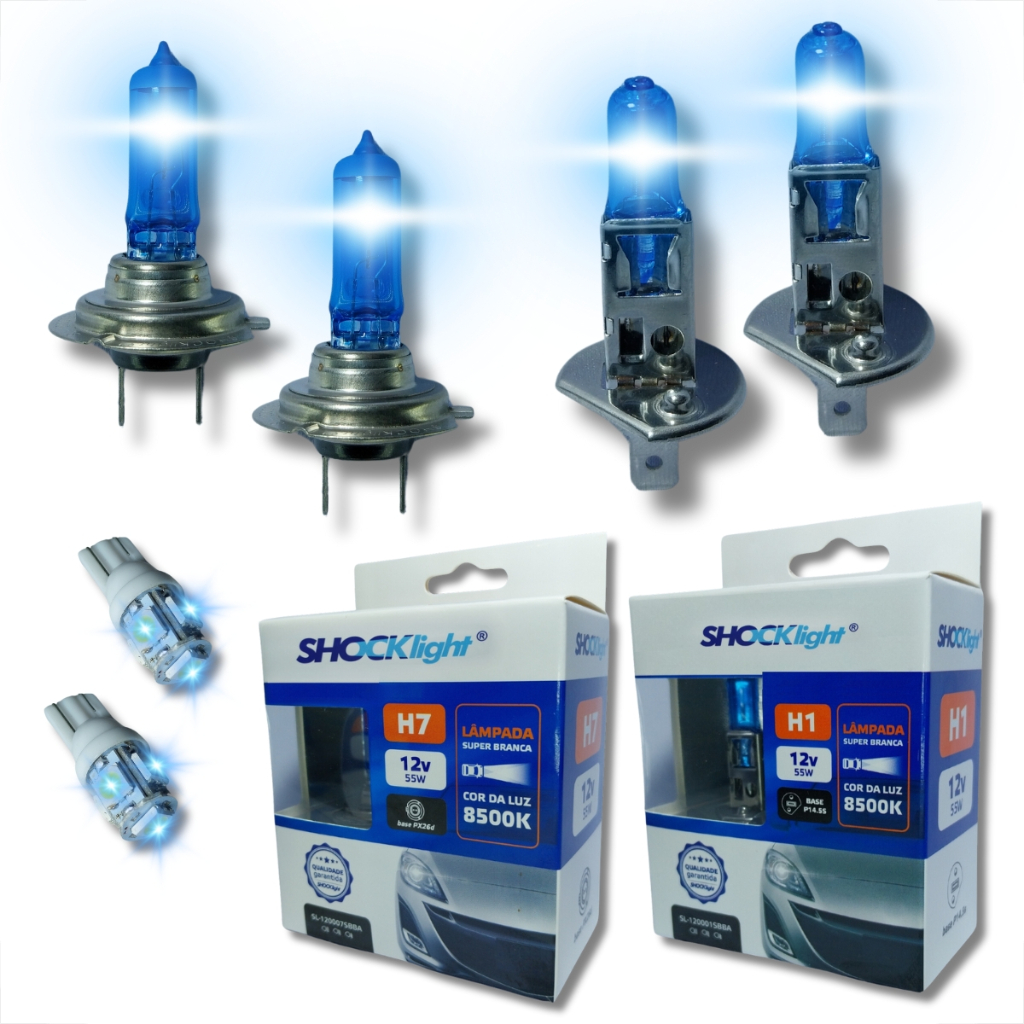 Kit Lampada Farol Alto Baixo E Lanterna Foco Duplo H1 H7 T10 Super Branca Iluminação Automotiva