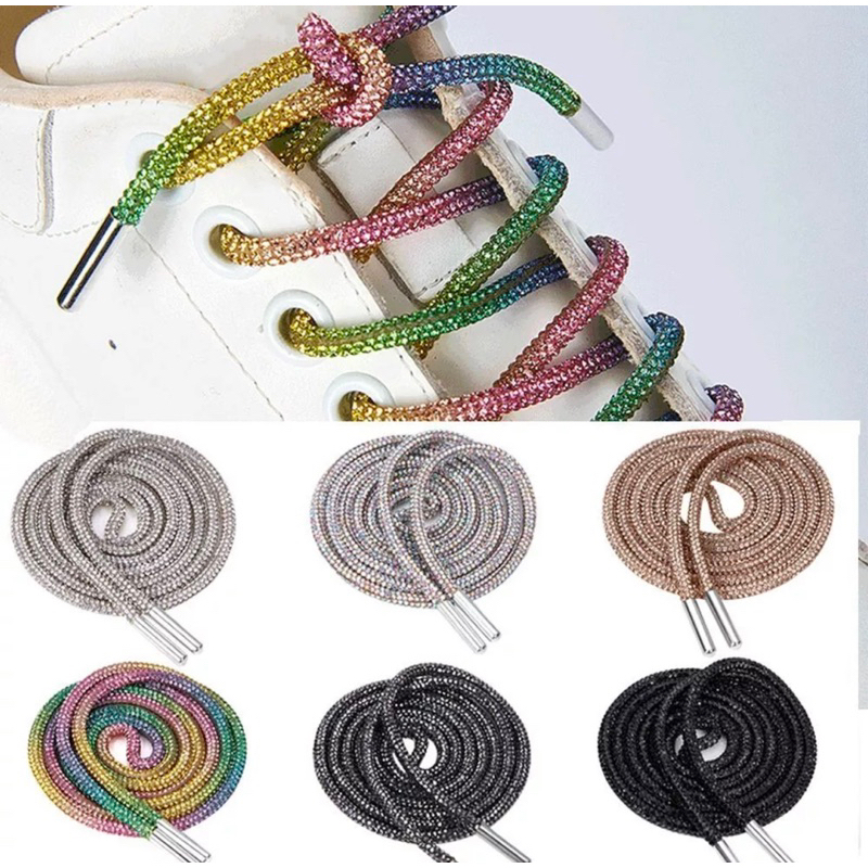 1 Par De Cadarços Femininos De Strass 3 mm Brilhante Com Ponteira De Metal Cristal