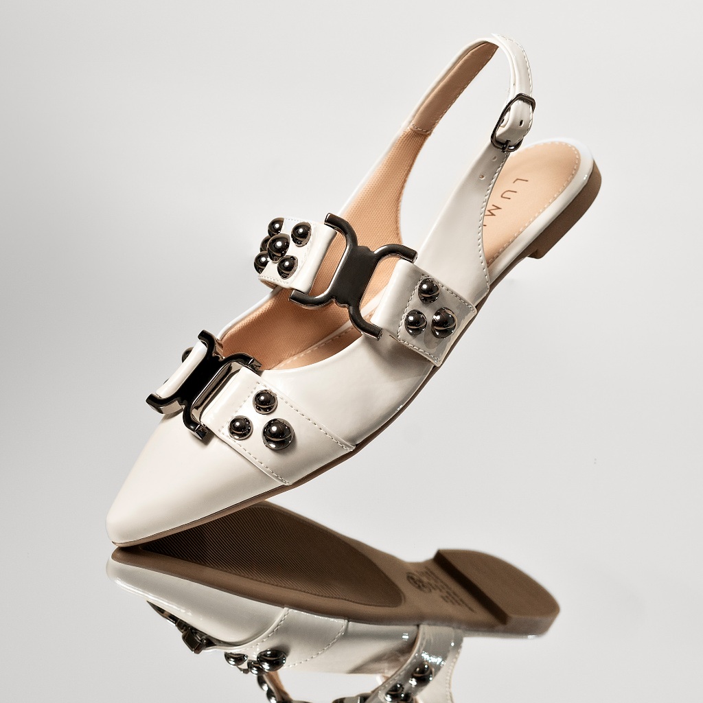 Sandália Feminina Lumiss Slingback Sapatilha Rasteira Bico Fino Confortável Fivela Verniz Off White em Oferta na Shopee