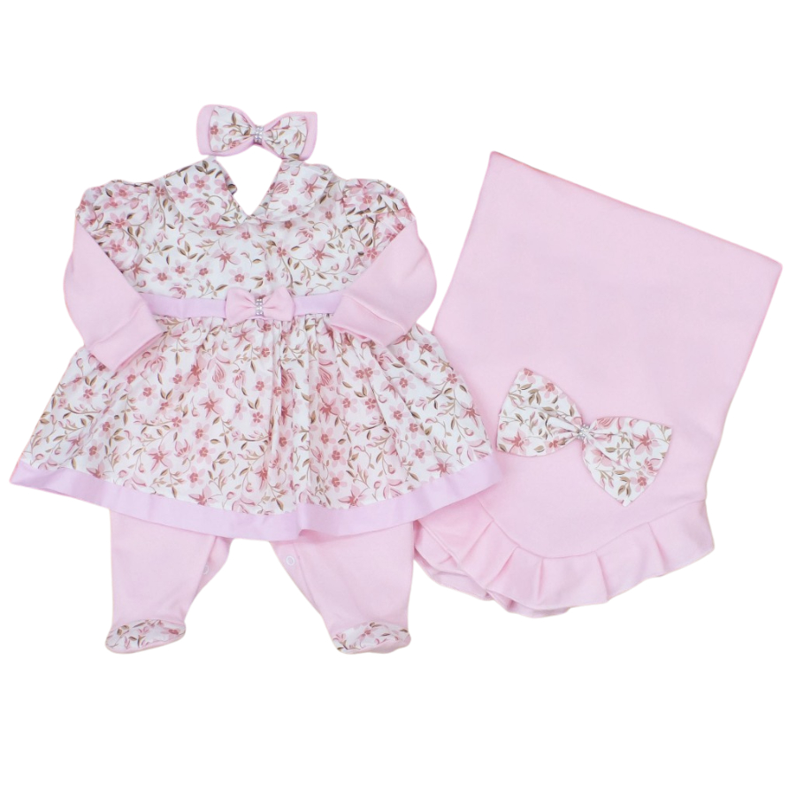 Saída de Maternidade Menina Rosa Floral para Bebe - Saida Maternidade Confortável 100% Algodão