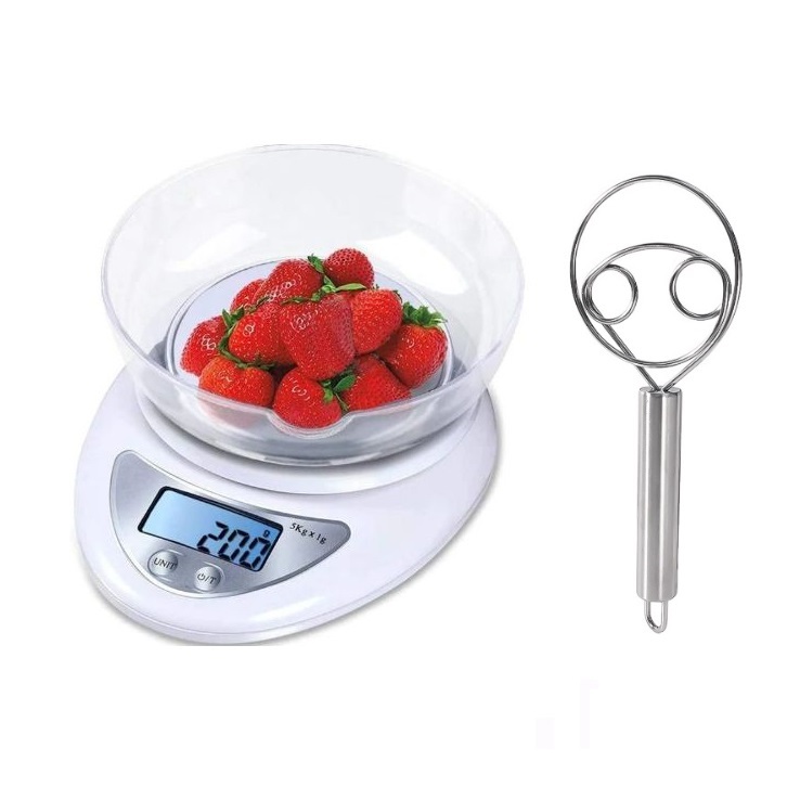 Balança Digital De Cozinha 5kg Com Bndeja de Culpula Vasilha + Pilha Inclusa