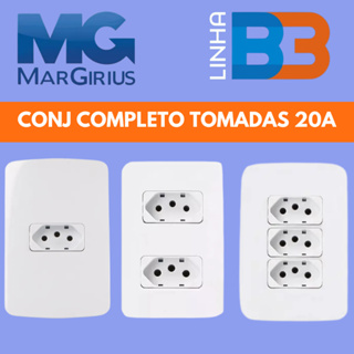 CONJUNTOS COMPLETO MARGIRIUS B3 4X2  ( CONJ TOMADAS 20A) SUPORTE+PLACA+TOMADAS em Oferta na Shopee