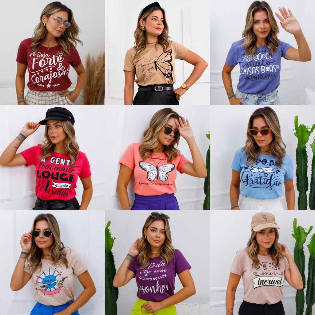 Kit 3 T-shirt Feminina Blusas Baby Look Blusinhas Camisetas