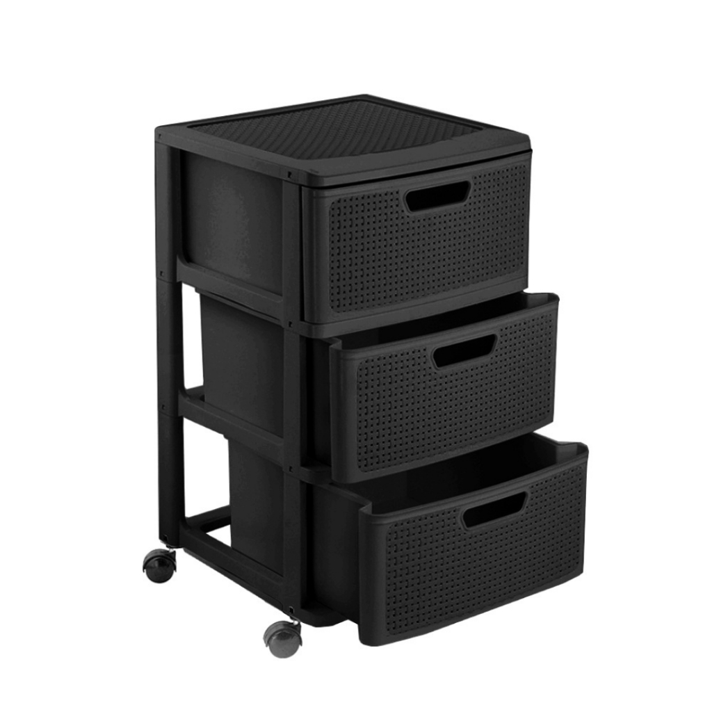 Gaveteiro Porta Tudo 3 Gavetas Com Rodas Rattan Branco ou Preto - Monte Líbano
