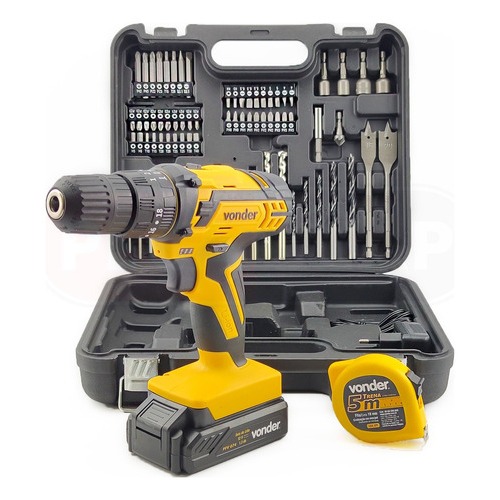 Parafusadeira Furadeira a Bateria 12V com Impacto Vonder com 74 Peças PFV074 Bivolt - Home & Living