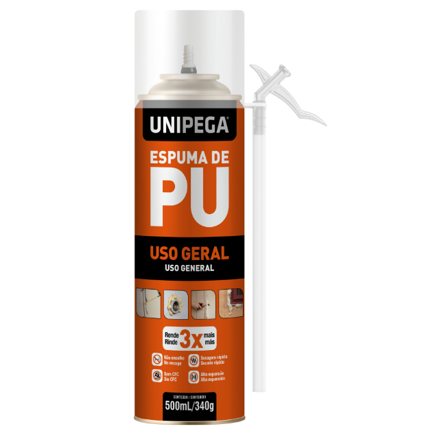 Espuma Expansiva 500ml/340g rende 3x mais PU Unipega
