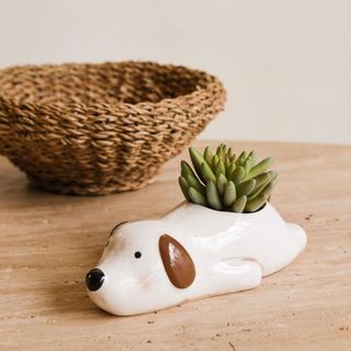 Vaso Cachepot Cachorro Porcelana Cao 10x6cm