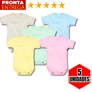 Kit 5 Body Manga Curta Liso Infantil Bebê Menino Menina em Oferta na Shopee
