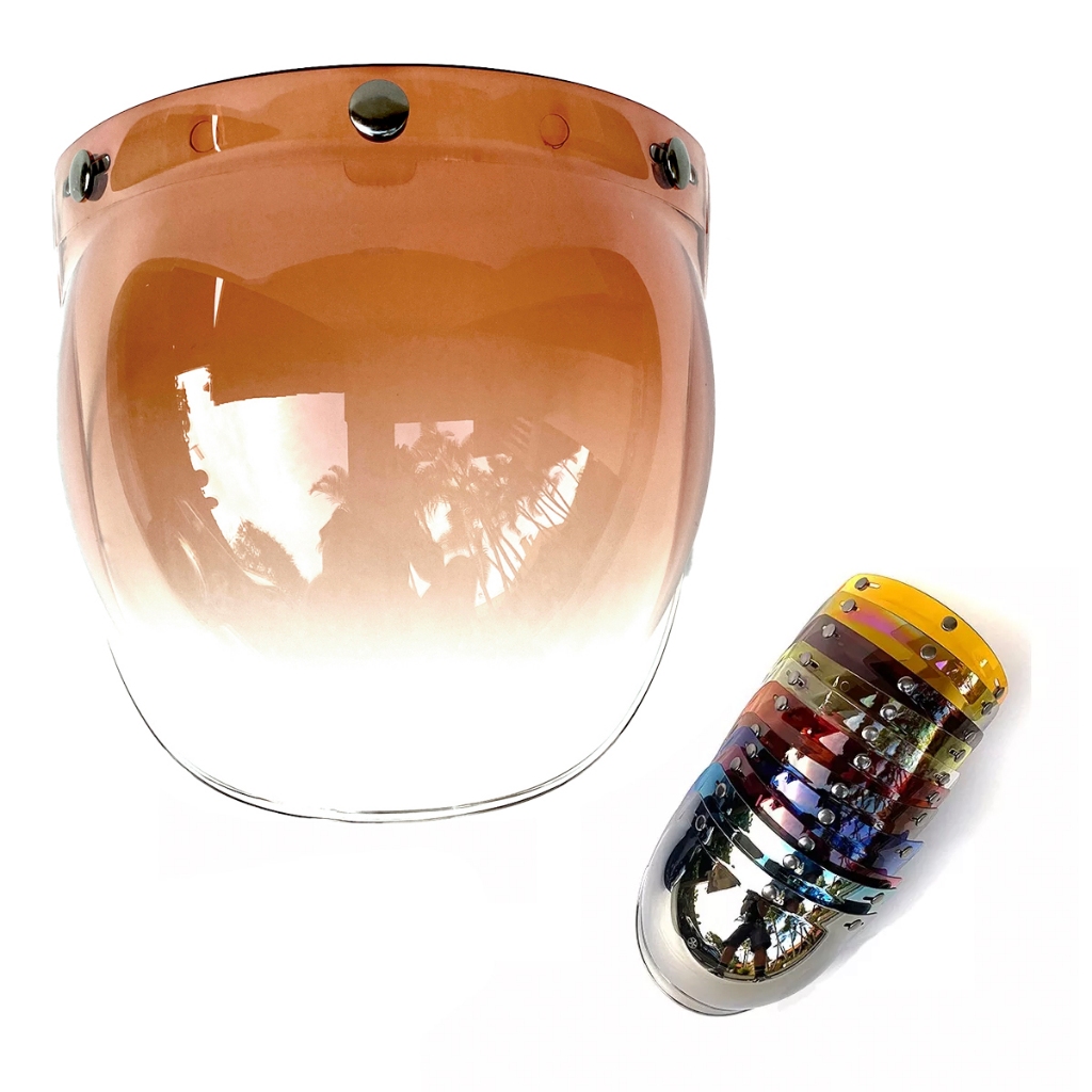 Bolha Marrom Degradê para Capacete Aberto com 3 Botões de Pressão/Custom Old Cafe Racer Moto Bubble Retrô anti-risco