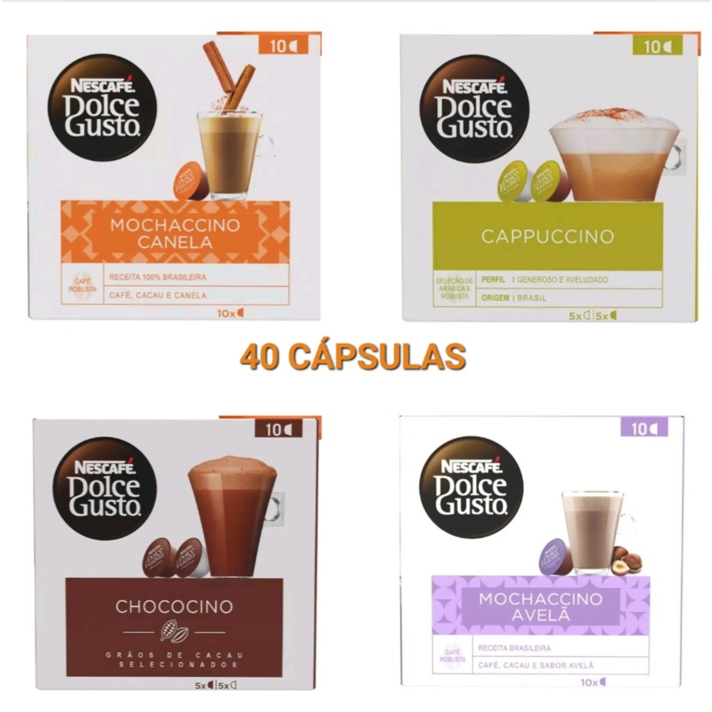 Dolce Gusto M.CANELA CAPPUCCINO CHOCOCINO M.AVELÃ 40 Cápsulas de Café Nescafé® em Oferta na Shopee