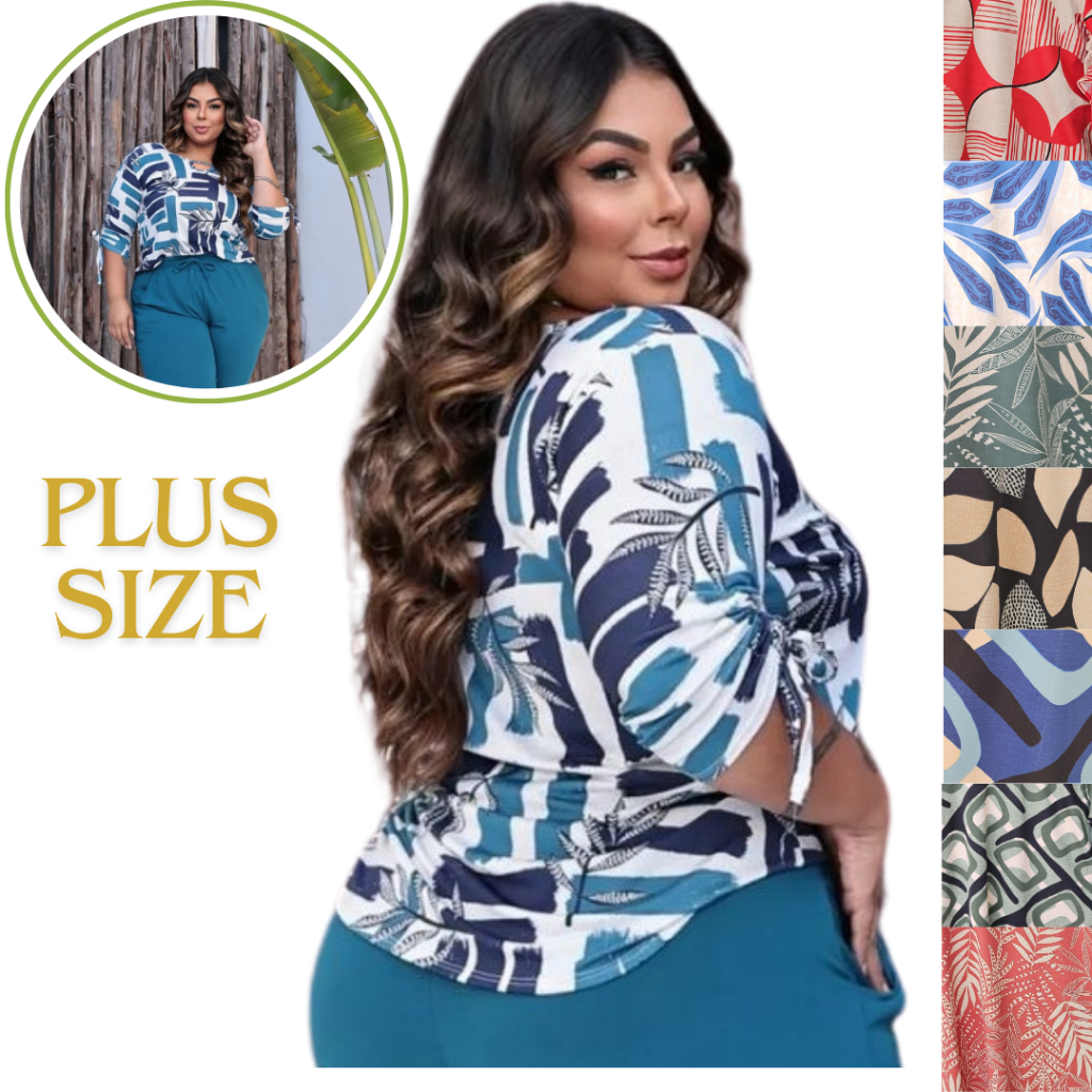 Blusa Plus Size Camisa Social Feminina Manga 3/4 - Moda Escritório Promoção