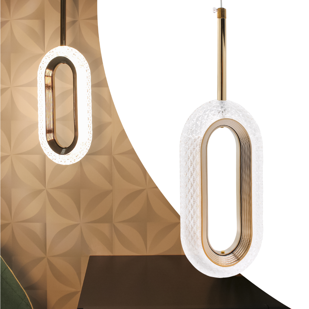 Luminária Pendente Orion Moderno Oval Led Dourado Pd35