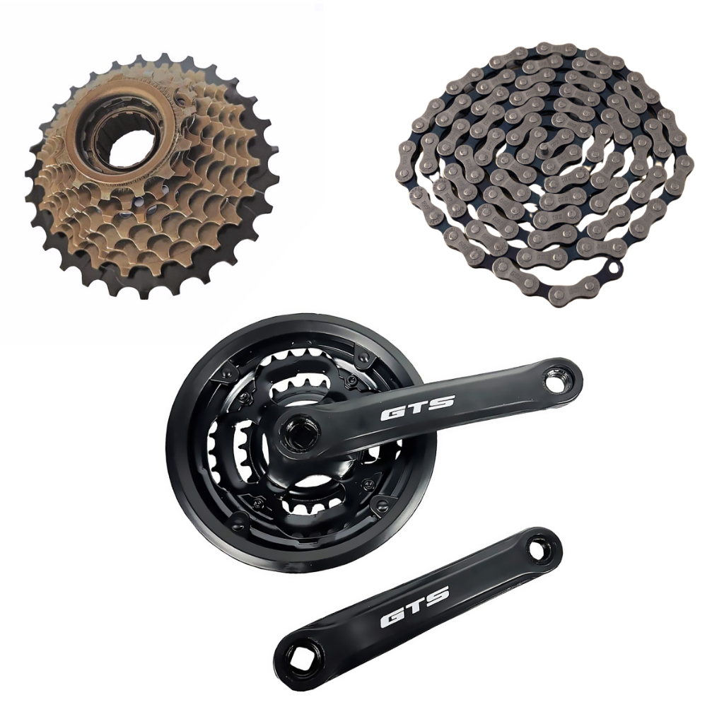 Kit Relação Bicicleta Aro 26 - 29 21v 3x7 Catraca Roda Livre 7 Velocidades + Pedivela GTS Reduzido + Corrente GTS Indexada em Oferta na Shopee