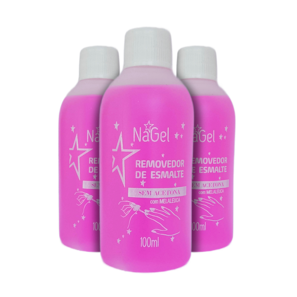 Nagel Kit 3  Removedor de Esmaltes - 100ml -  Solução Rosa Com Melaleuca P/ Unhas Esmaltadas