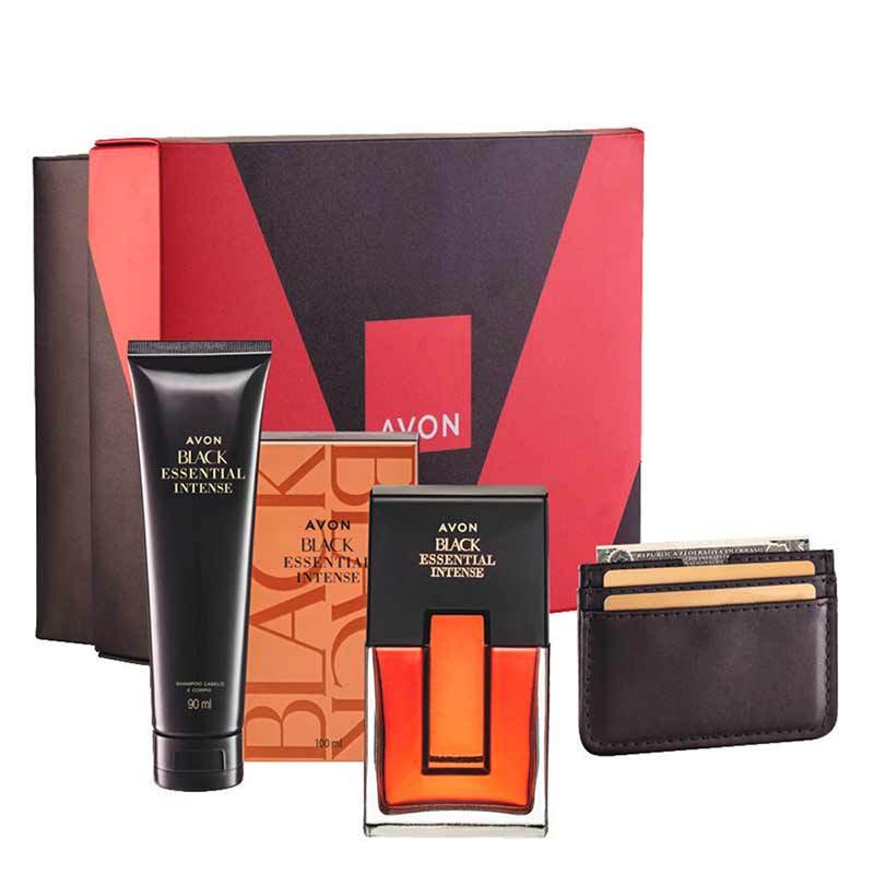 Kit Presente Perfume Shampoo Cabelo e Corpo Carteira Masculino Segno Black Essential Attraction Closer Avon Original