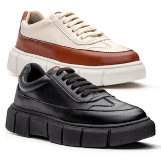 KIT 2 pares Tênis Masculino Sneker Elegante Tratorado Sola Alta Moderna com Palmilha Confortável Macio Casual
