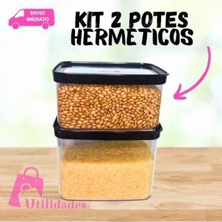 Conjunto de 2 Potes Hermeticos Para Mantimentos Feijão Arroz  Grãos 2,5 Litros e 4 Litros