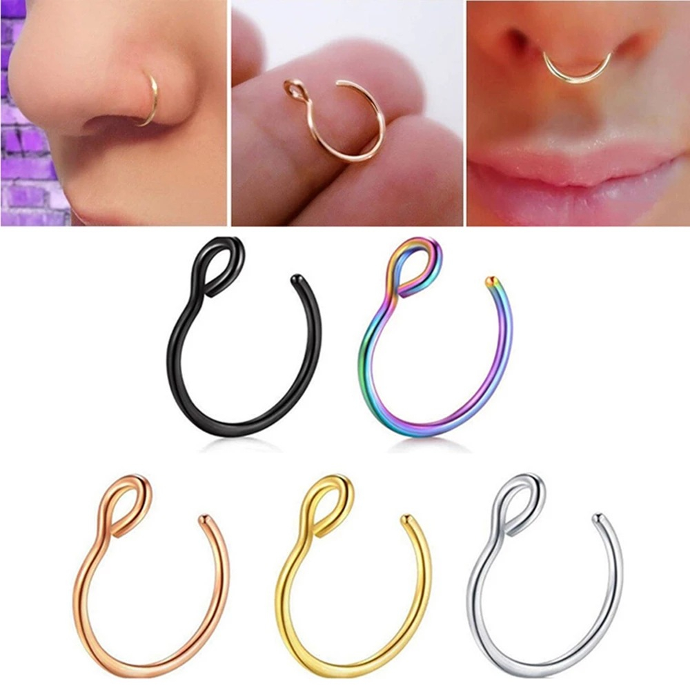 Piercing de Pressão Piercing Fake Argola Narizaço inoxidável, Pinos do nariz, Pinos labial em Oferta na Shopee