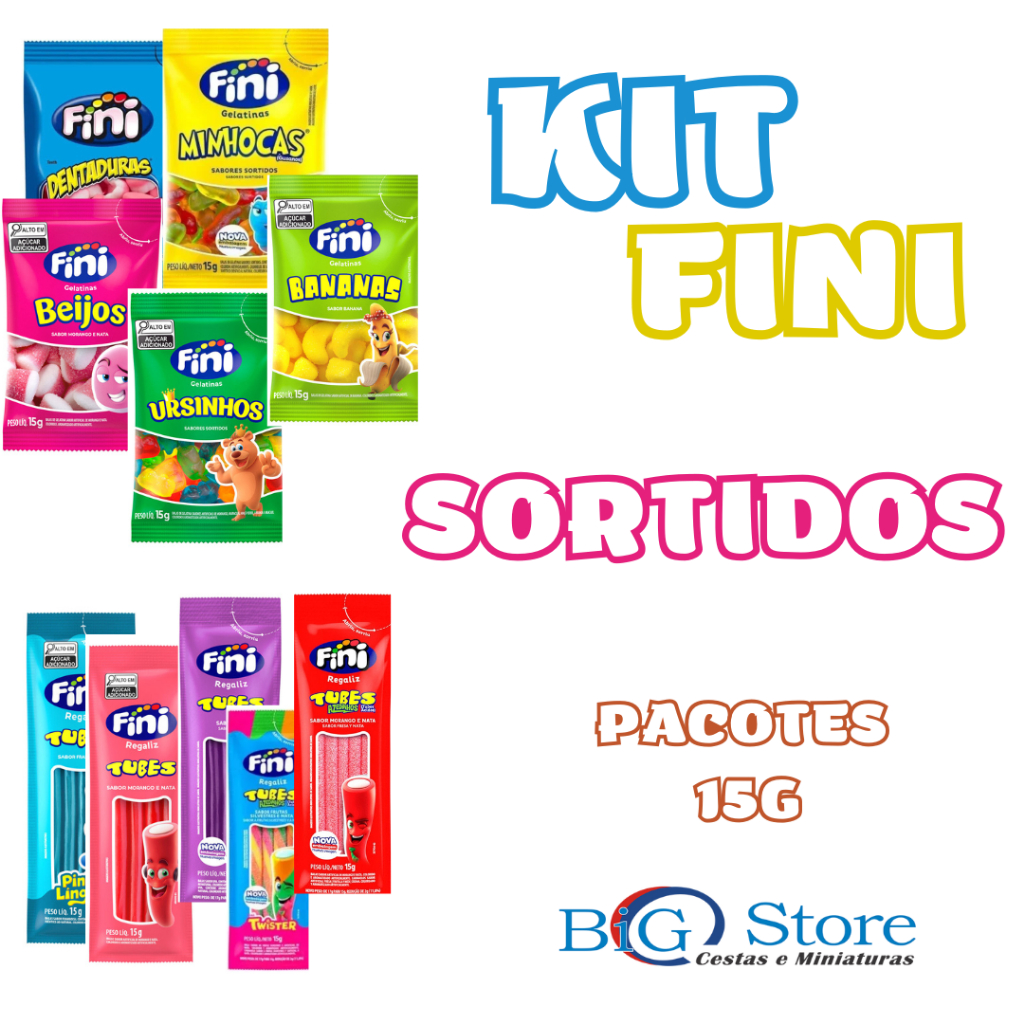Kit Bala Fini 15g Sabores Variados - Kit c/ 40, 60 e 75 unidades