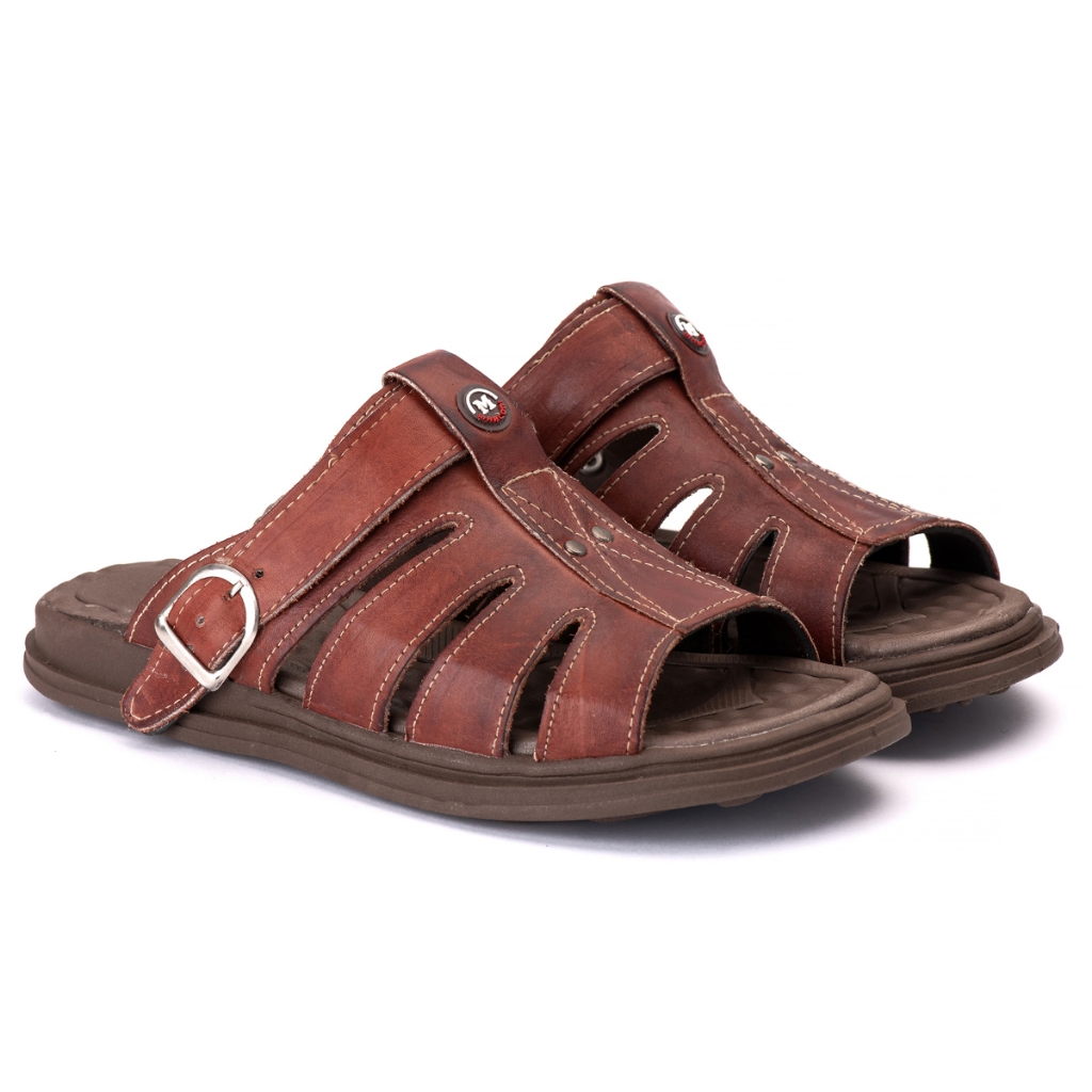 Sandália Ortopédica Masculina de Couro 100% com Solado em Borracha Antiderrapante e Máximo Conforto