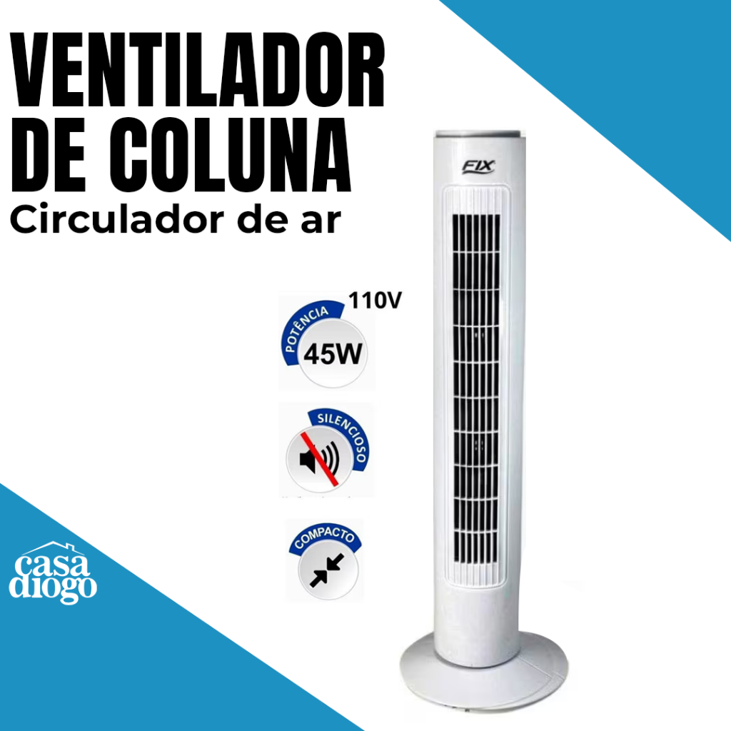 Circulador De Ar Premium Verão Ventilador De Coluna Branco Potente 110v E 220v Torre 3 Velocidades