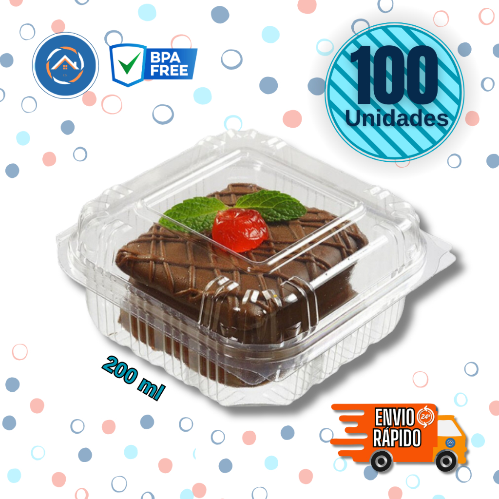 Embalagem para Delivery e Vendas de Bolos, Doces e Sobremesas - Doce Quadrado (NP641) com 100 Unidades 200ml em Oferta na Shopee