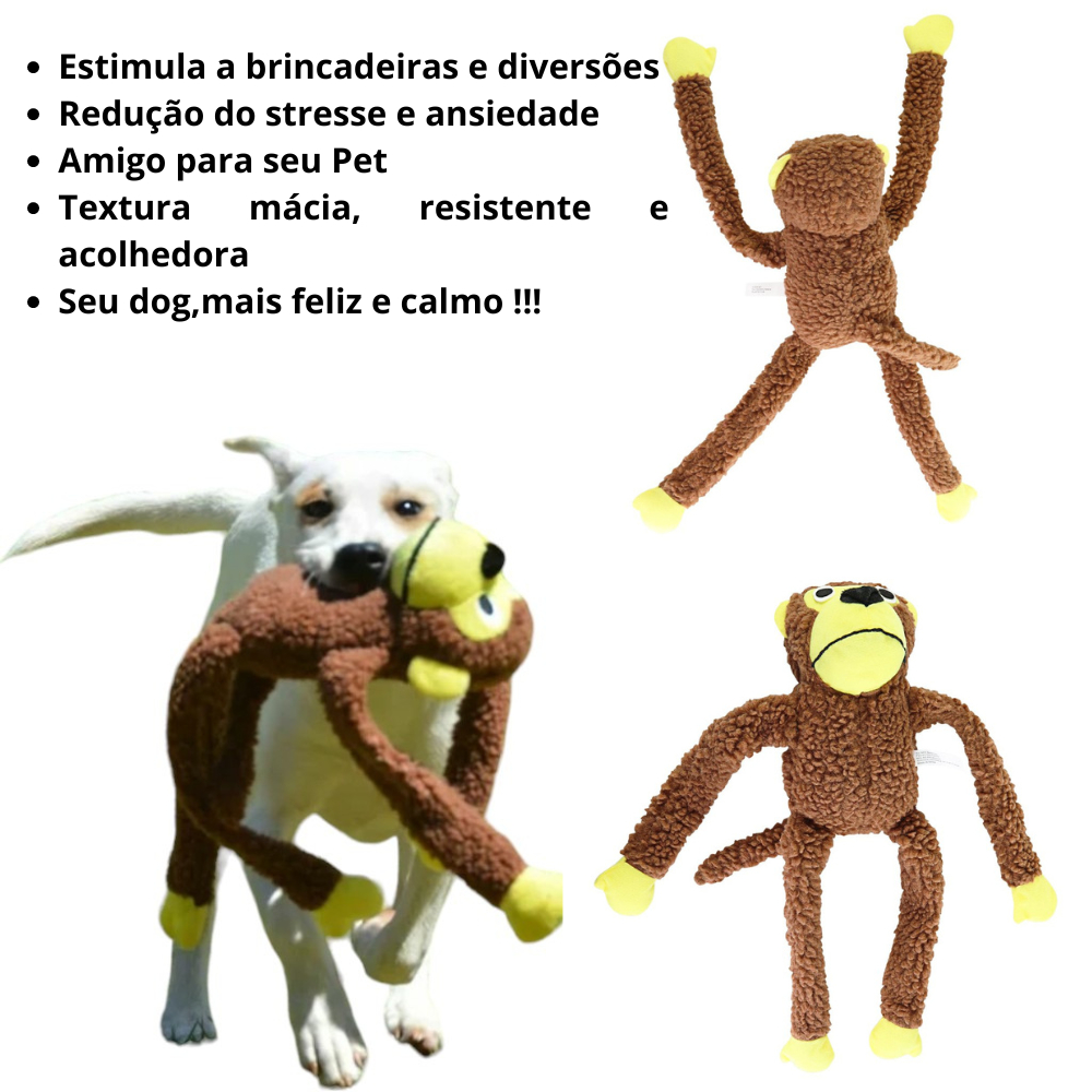 Brinquedo Pelúcia Macaco Mordedor Resistente Cachorro Grande Seguro,Divertido e Durável Pets Ativos