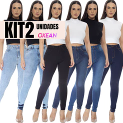 Kit 2 Calças Jeans Feminina Cintura Alta Com Lycra Levanta Bumbum