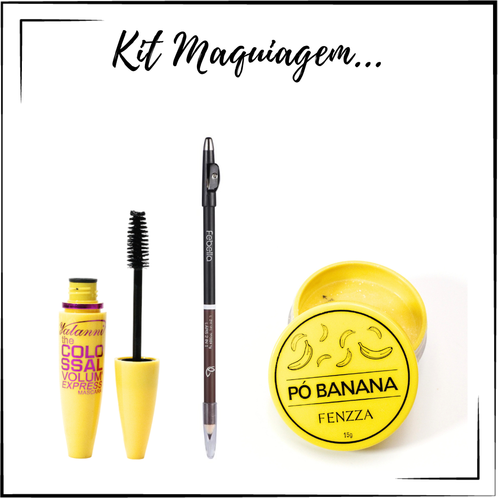 Máscara de Cílios, Pó solto Selador de Maquiagem, Lápis 2 em 1 com Apontador , Kit Maquiagem 3 Itens em Oferta na Shopee