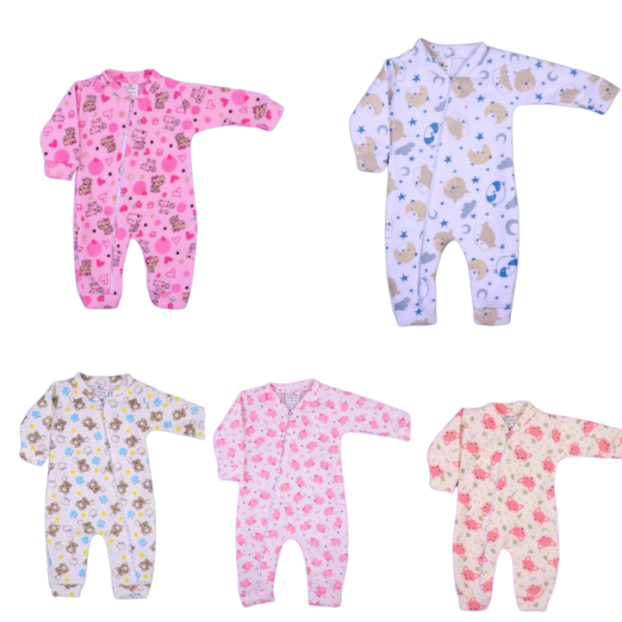Macacão Soft Menina Menino Estampado Pijama - Frio Inverno Macacao Quentinho para Bebê 01 peça