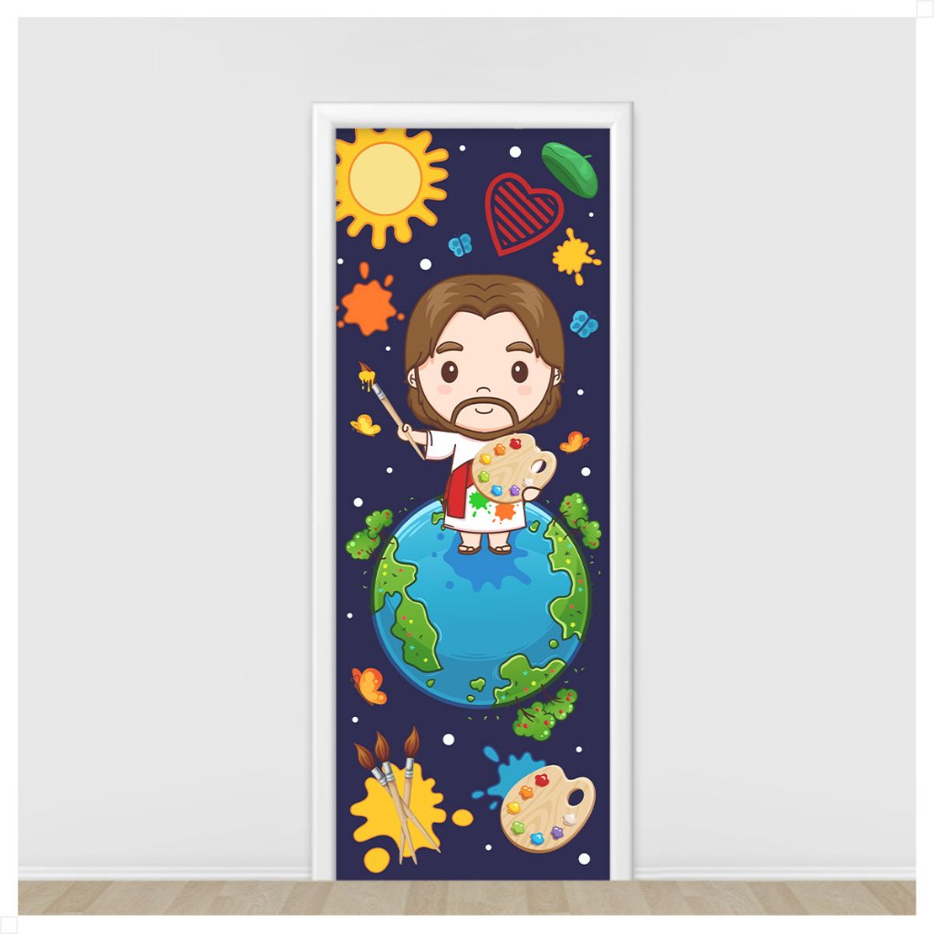 Painel Retangular Festa Religioso Infantil Porta Decorativo Tecido 0,85x2,10m - PTA-06 em Oferta na Shopee