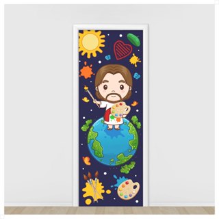 Painel Retangular Festa Religioso Infantil Porta Decorativo Tecido 0,85x2,10m - PTA-06 em Oferta na Shopee