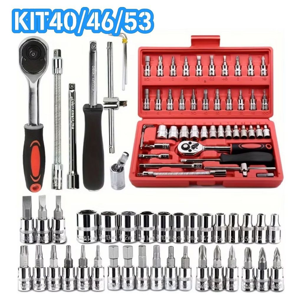Kit Ferramentas 46 Peças Jogo De Soquetes Chave Catraca Reversível Com Maleta Jogo De Ferramentas Completo