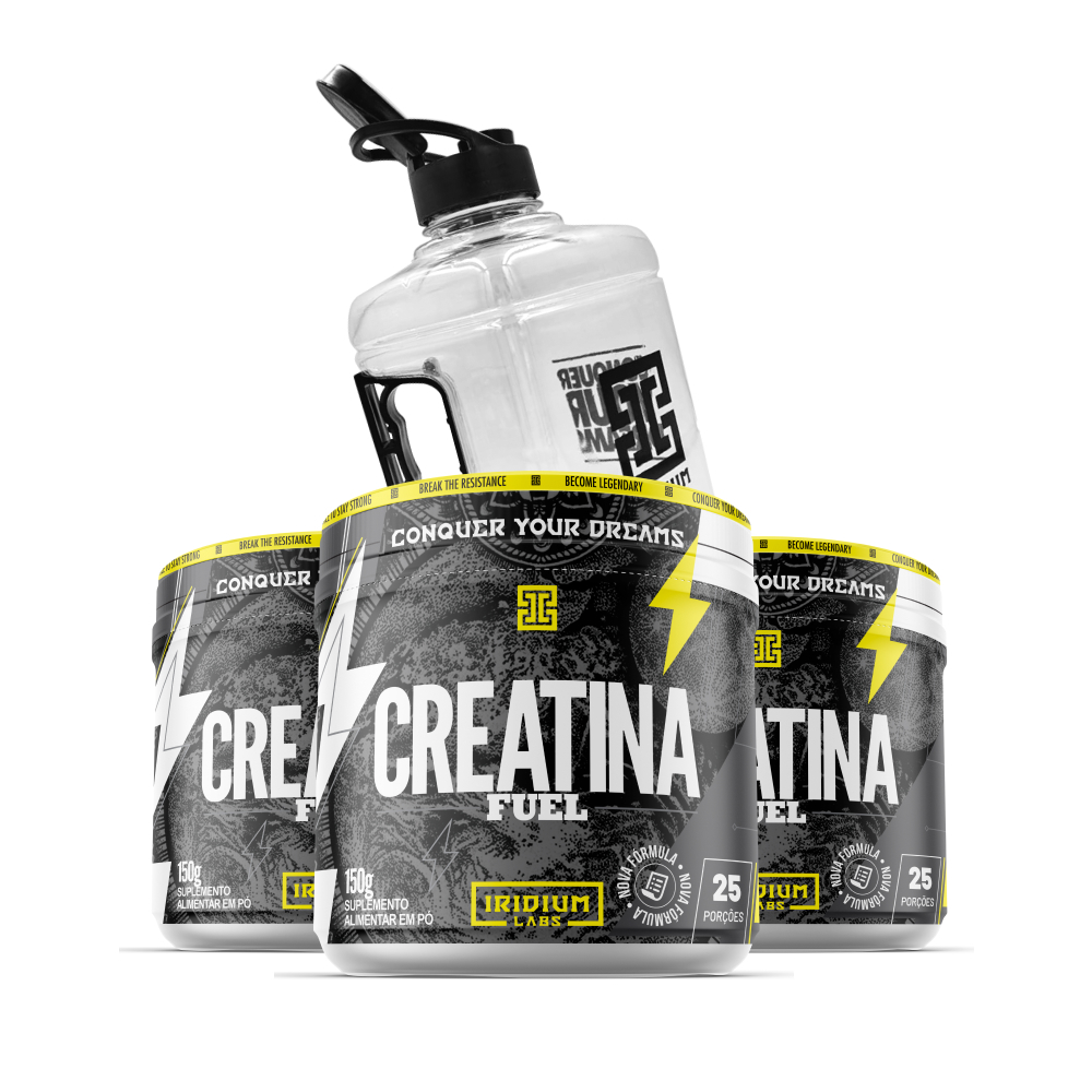 Kit 3x Creatina Fuel Monohidratada 150g + Galão 1,5l transparente em Oferta na Shopee
