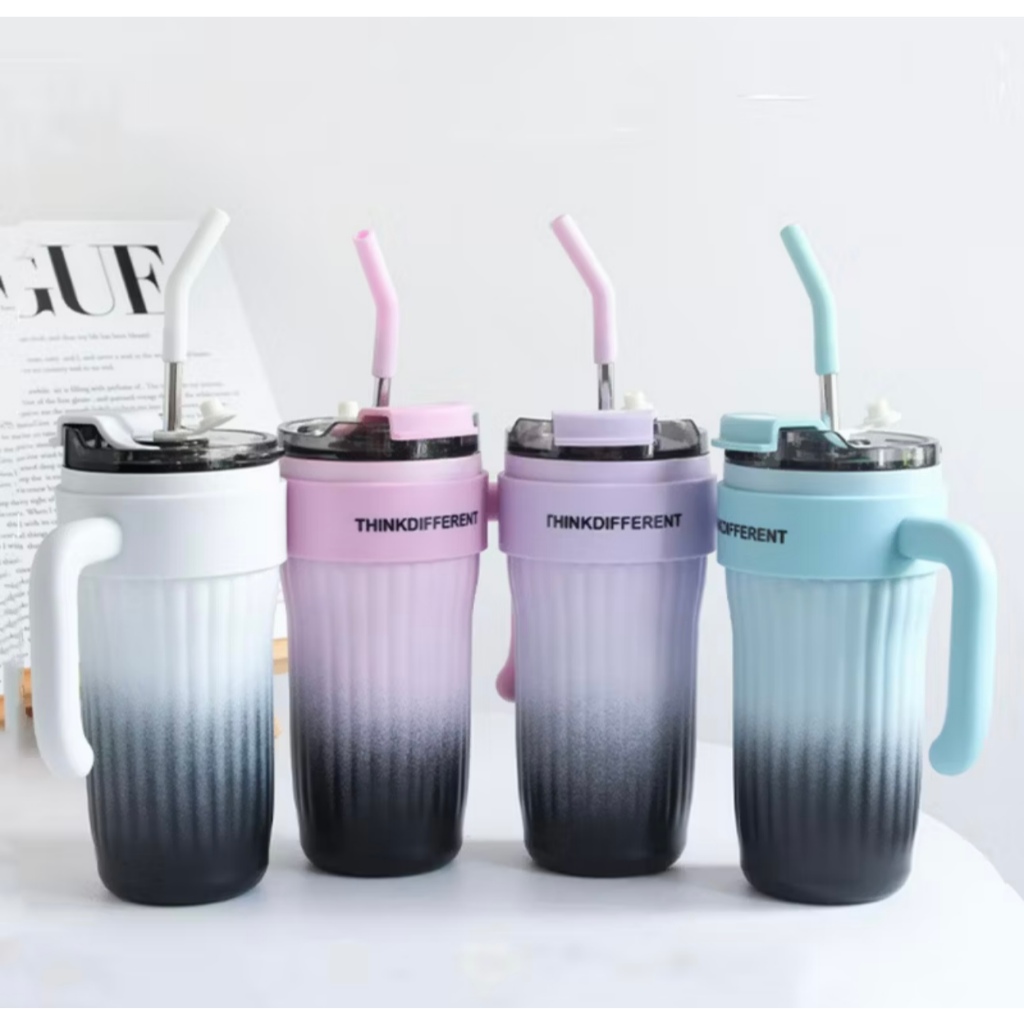 Copo Térmico Caneca 800ml Aço Inox Canudo Inox Tampa e Alça WL-8144 em Oferta na Shopee