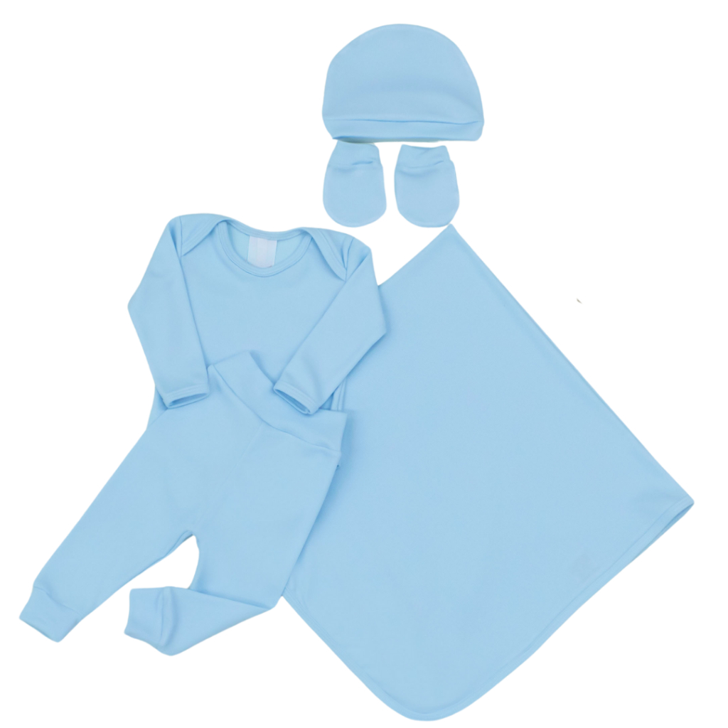 Saída Maternidade Bebe 05 Peças Malha Ribana 100% Algodão Enxoval de Bebê Essencial Recém Nascido