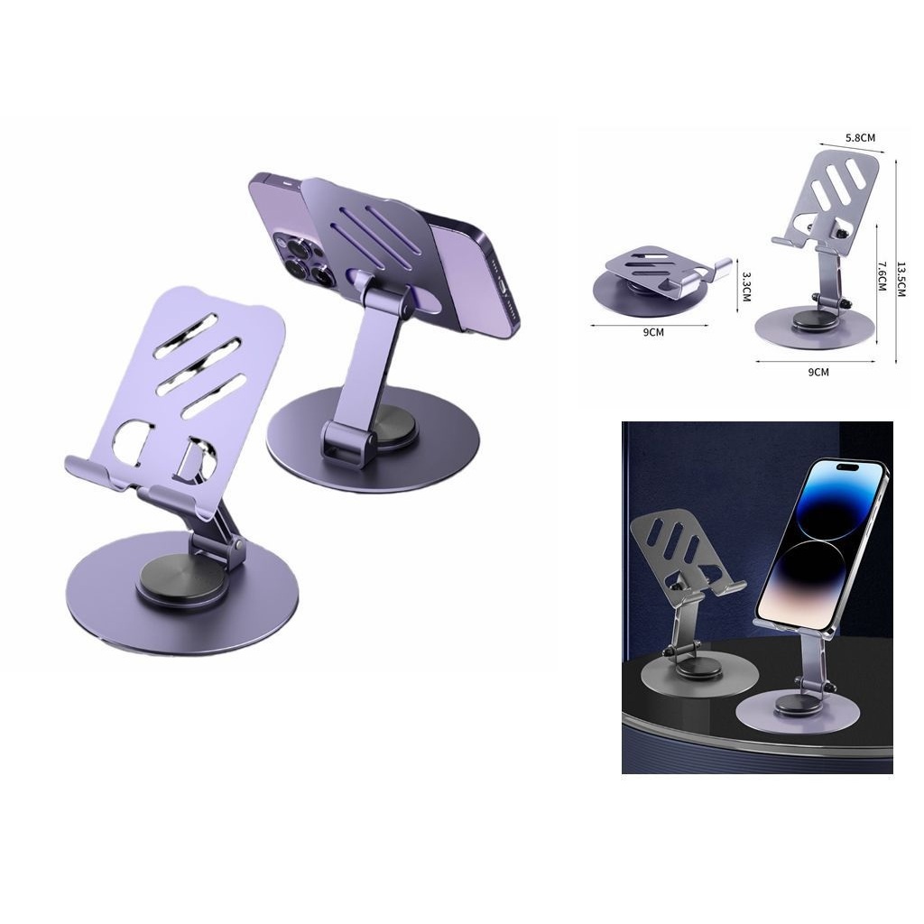 Suporte de Alumínio de Mesa Base Rotatória Ajustável 360º Para Celular Smartphones e Tablets