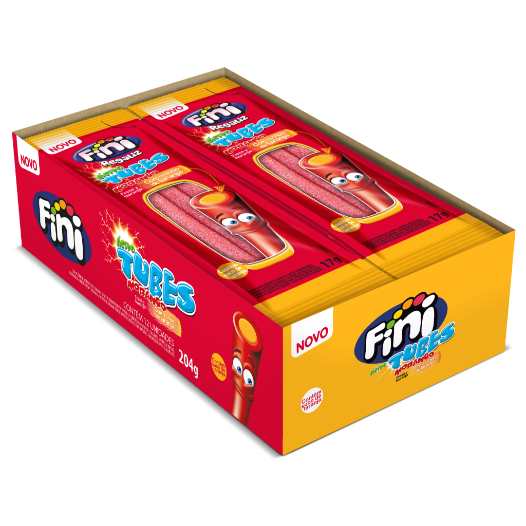 Caixa 12un Fini Tubes Morango C/ Laranja Cítrico 15G em Oferta na Shopee