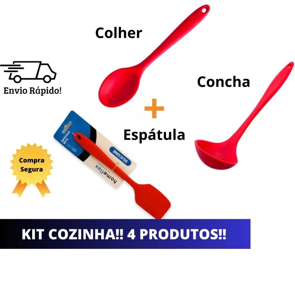 Colher e Espátula e Concha de Silicone Utensílio de Cozinha Kit Cozinha