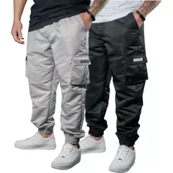 Kit 2 Calça Jogger Bolsos Cargo Corta Vento Masculina Skate