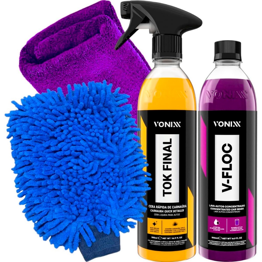 Kit V-Floc Shampoo Automotivo + Cera Tok Final Vonixx Luva Pano Microfibra em Oferta na Shopee