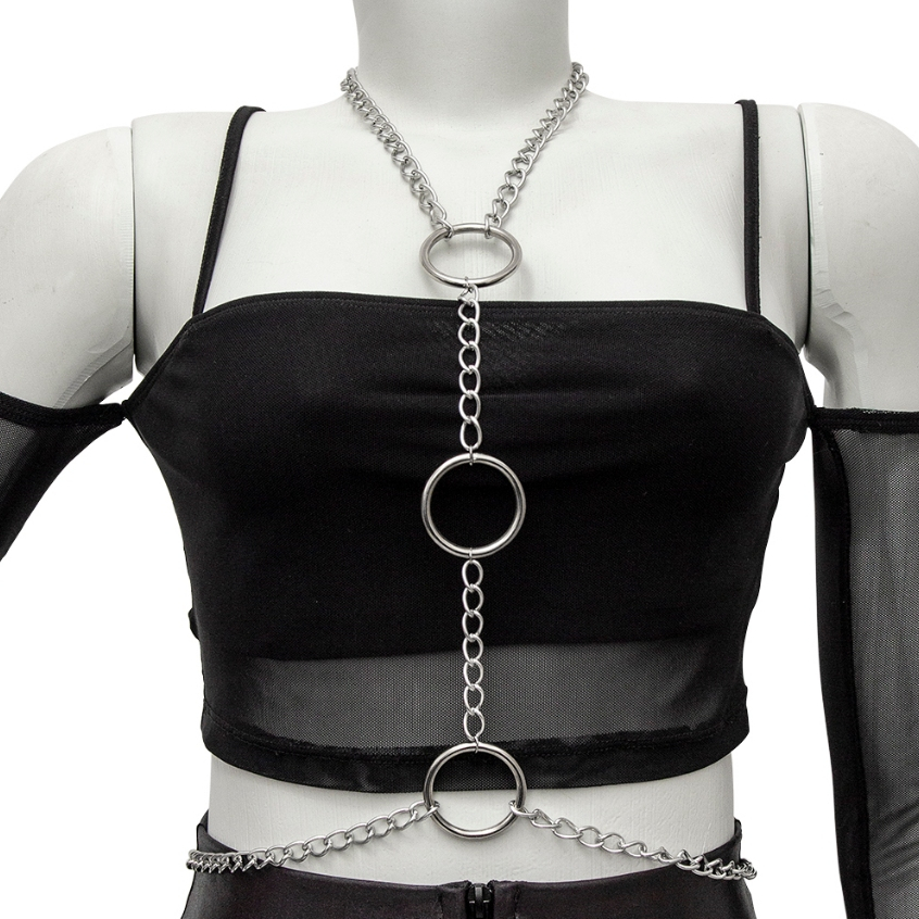 Corrente Harness Argola Prateado Choker Gotica Fofo Feminina OFF