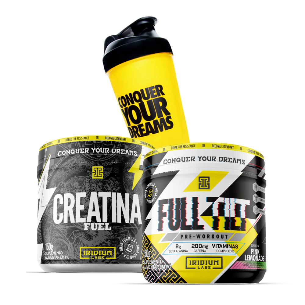 Kit Creatina Fuel Monohidratada 150g + Pré Treino Full Tilt + Coqueteleira - Iridium Labs