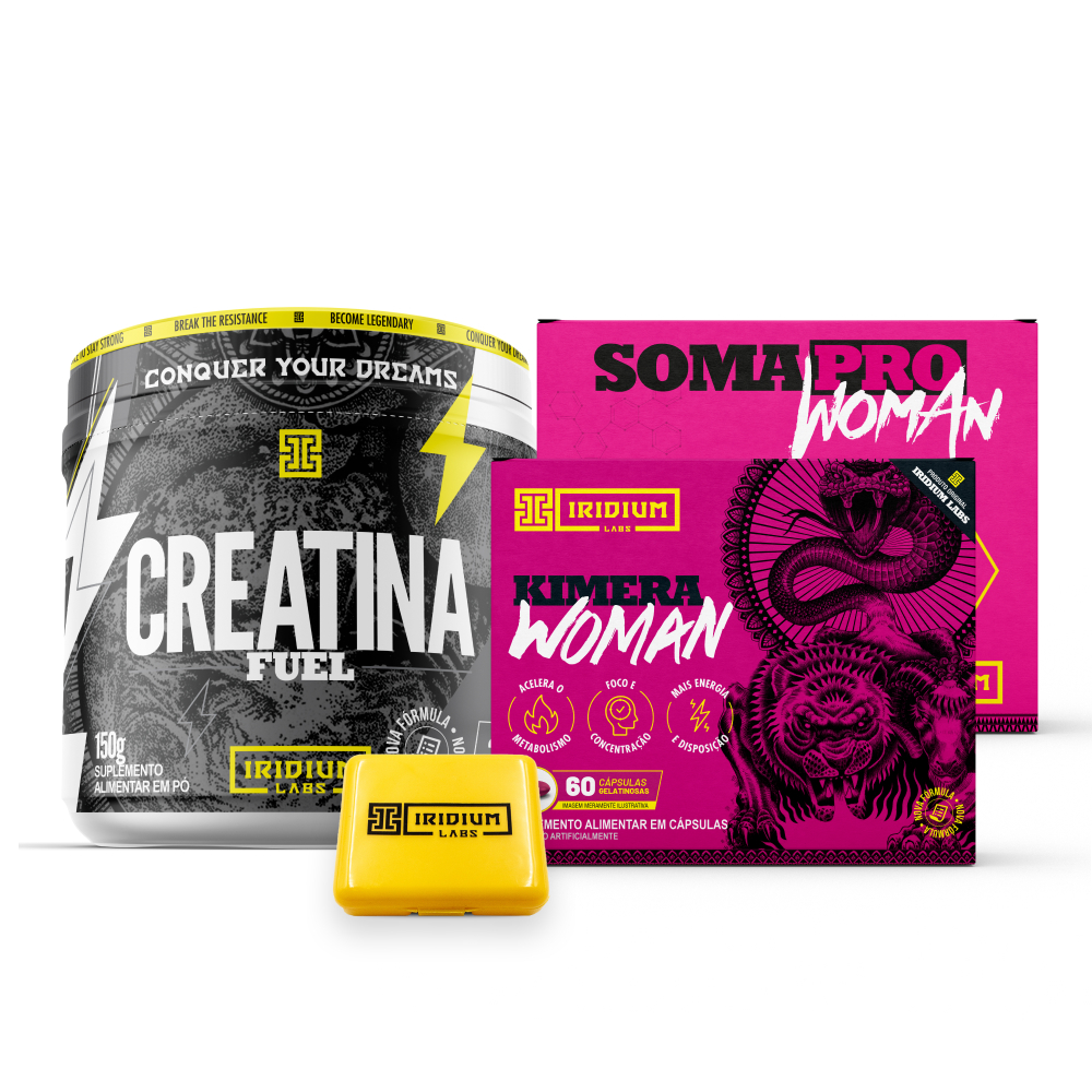 Kit Creatina Monohidratada Fuel 150g + Kimera Woman + Soma Pro Woman + Porta Cáps em Oferta na Shopee