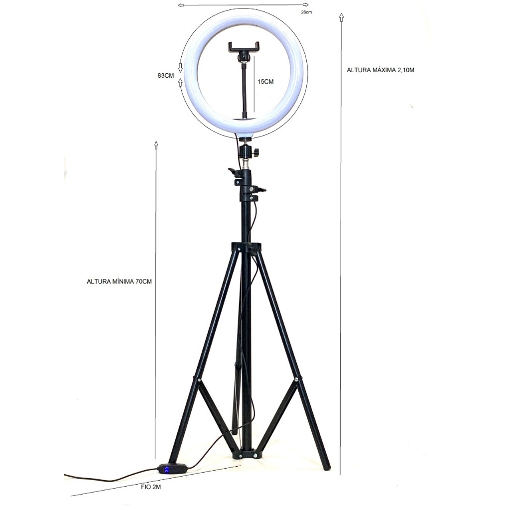 Ring Light 83 Cm de LED Celular Tripé de 2 M e 10 Cm Menor Preço