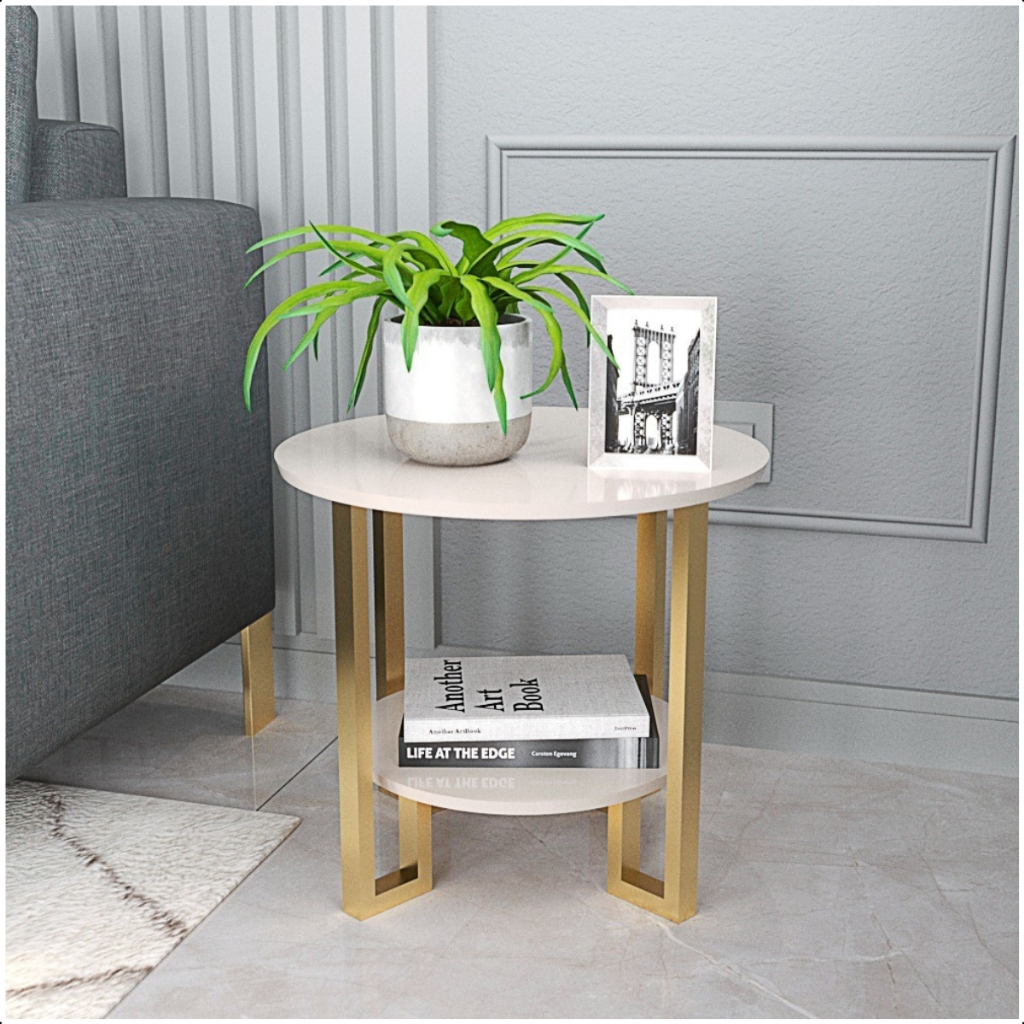 Mesa De Centro 2 Tampos Decorativa Para Sala Com Pés Dourado em Oferta na Shopee
