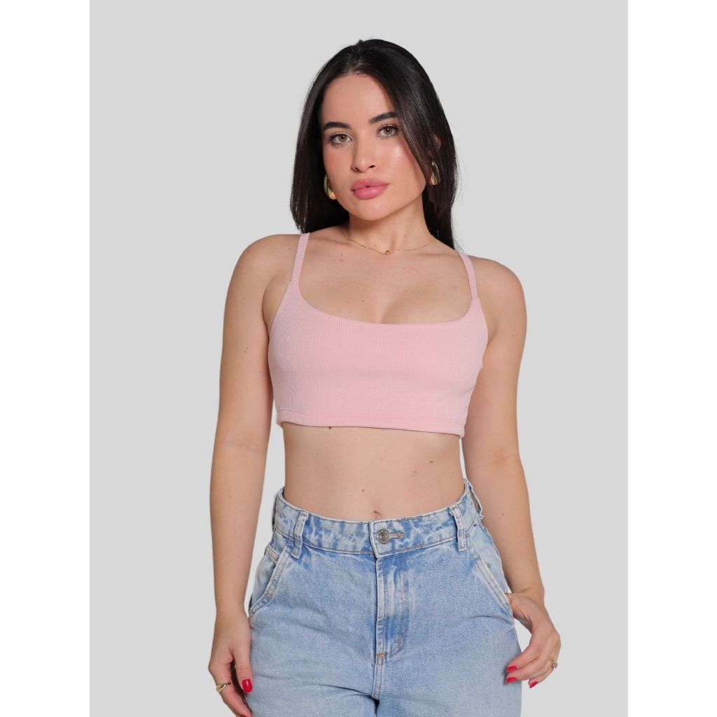 Cropped Top Feminino Alça Básico Duplo Canelado Promoção Moda em Oferta na Shopee