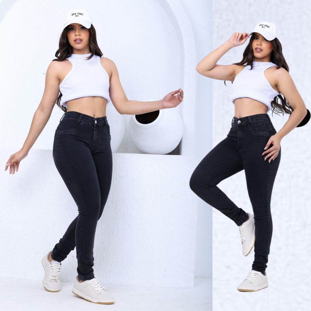 CAMAROTE Calça Jeans Marmorizada Preta Cintura alta em Oferta na Shopee