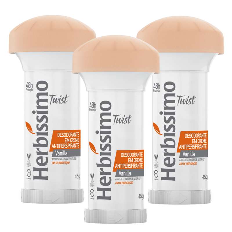 Kit 3 unid -  Desodorante Twist Antitranspirante Herbíssimo Vanilla 45g